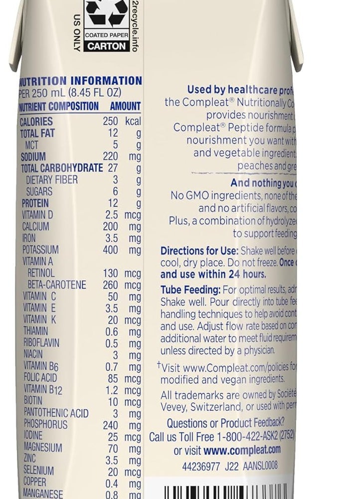 COMPLEAT Peptide 1.0 Cal, Vegetable & Fruit Medley 24 x 8.45floz carton - Image 3